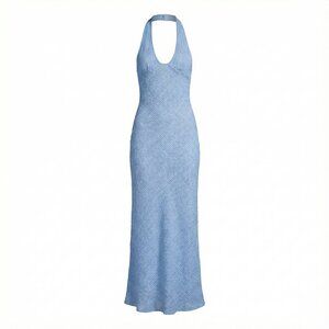 Lioness Carrie Halter Dress Blue Check Maxi Dress
